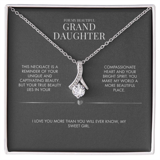 To My Granddaughter Alluring Beauty Necklace from Grandma | 14K White Gold Finish Ribbon Pendant | Special Birthday Gift