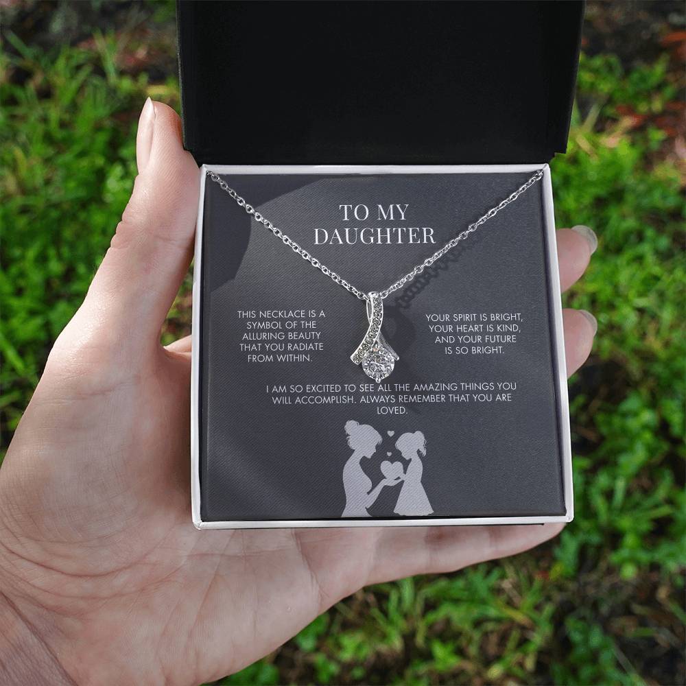 To My Daughter Alluring Beauty Necklace from Mom | 14K Gold Finish Ribbon Pendant | Sentimental Birthday Jewelry Gift