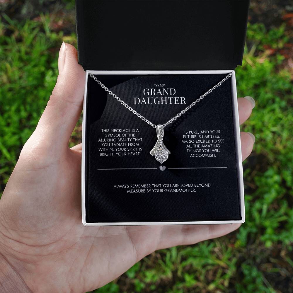 To Our Granddaughter Alluring Beauty Necklace | Premium Cubic Zirconia Ribbon Pendant | Heartfelt Holiday Jewelry Gift