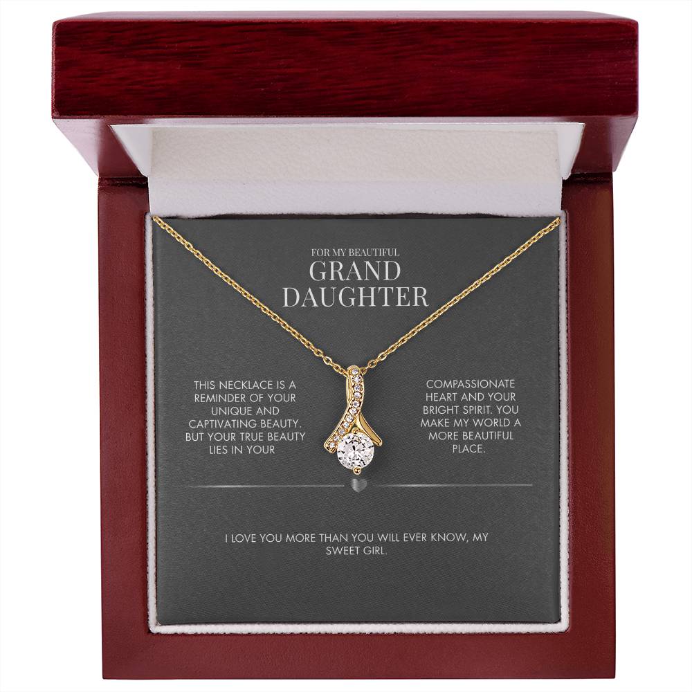 To My Granddaughter Alluring Beauty Necklace from Grandma | 14K White Gold Finish Ribbon Pendant | Special Birthday Gift