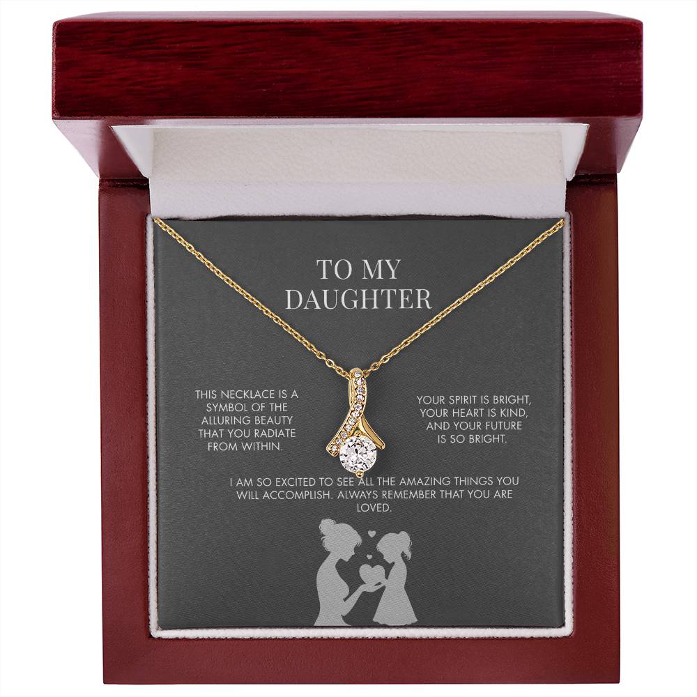 To My Daughter Alluring Beauty Necklace from Mom | 14K Gold Finish Ribbon Pendant | Sentimental Birthday Jewelry Gift