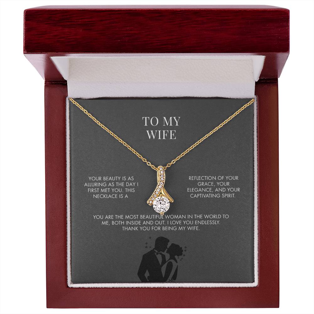 To My Wife Alluring Beauty Necklace from Husband | 14K White Gold Finish Ribbon Pendant | Romantic Anniversary Jewelry Gift