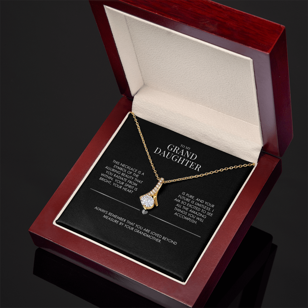 To My Girlfriend Alluring Beauty Necklace | 14K White Gold Finish Ribbon Pendant | Romantic Anniversary Gift for Her