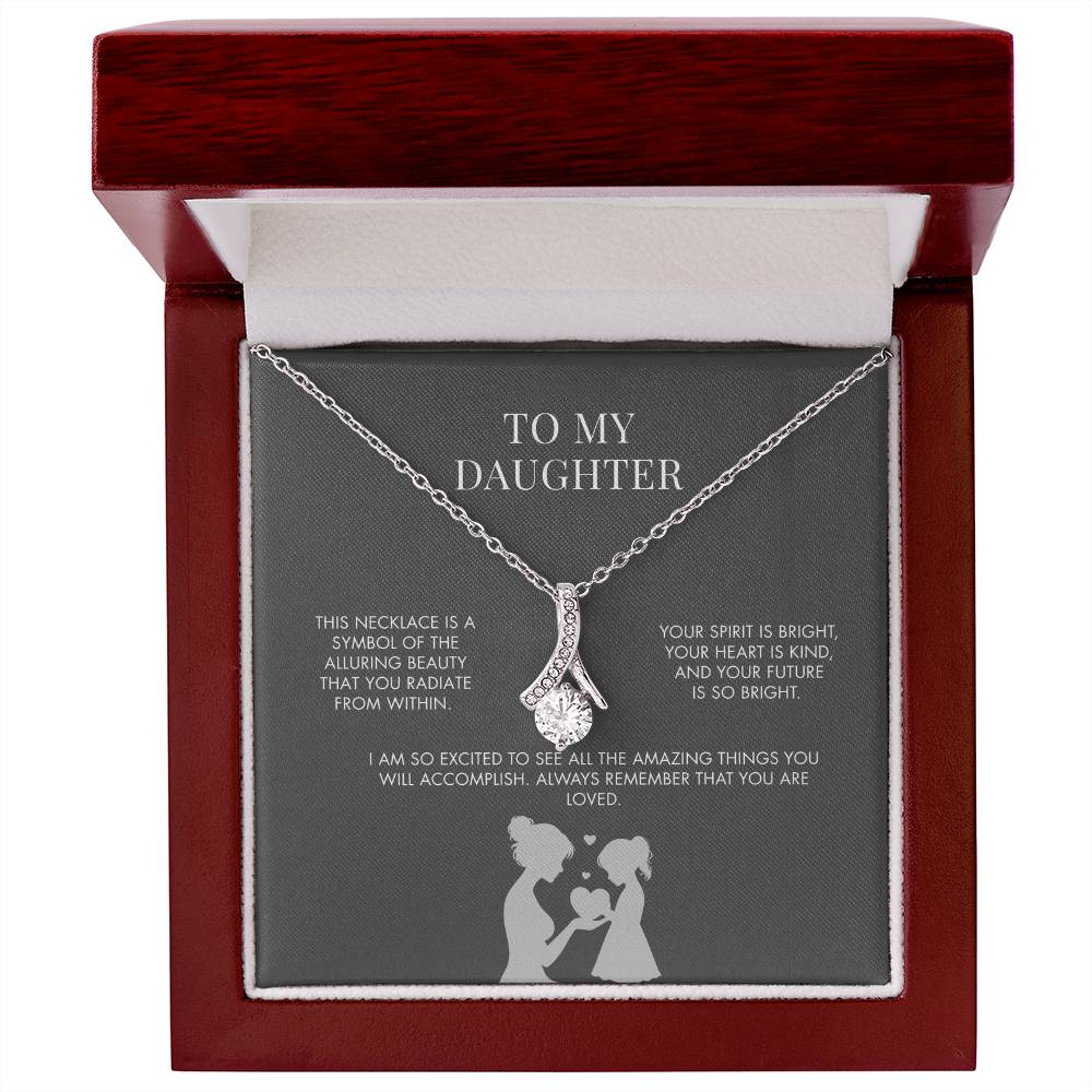 To My Daughter Alluring Beauty Necklace from Mom | 14K Gold Finish Ribbon Pendant | Sentimental Birthday Jewelry Gift