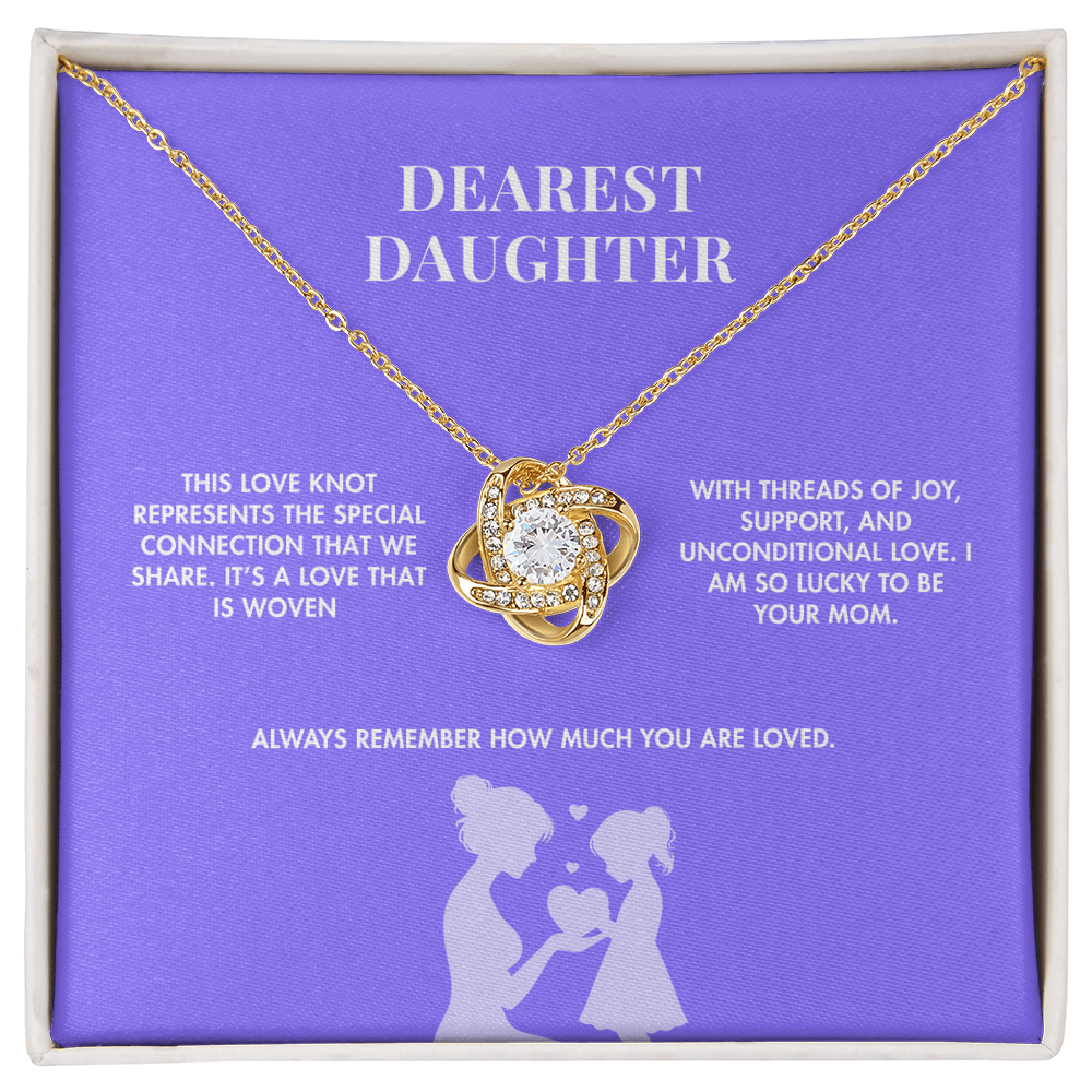 Mother to Daughter Love Knot Crystal Necklace | 18K Yellow Gold Finish | Heartfelt Graduation Keepsake