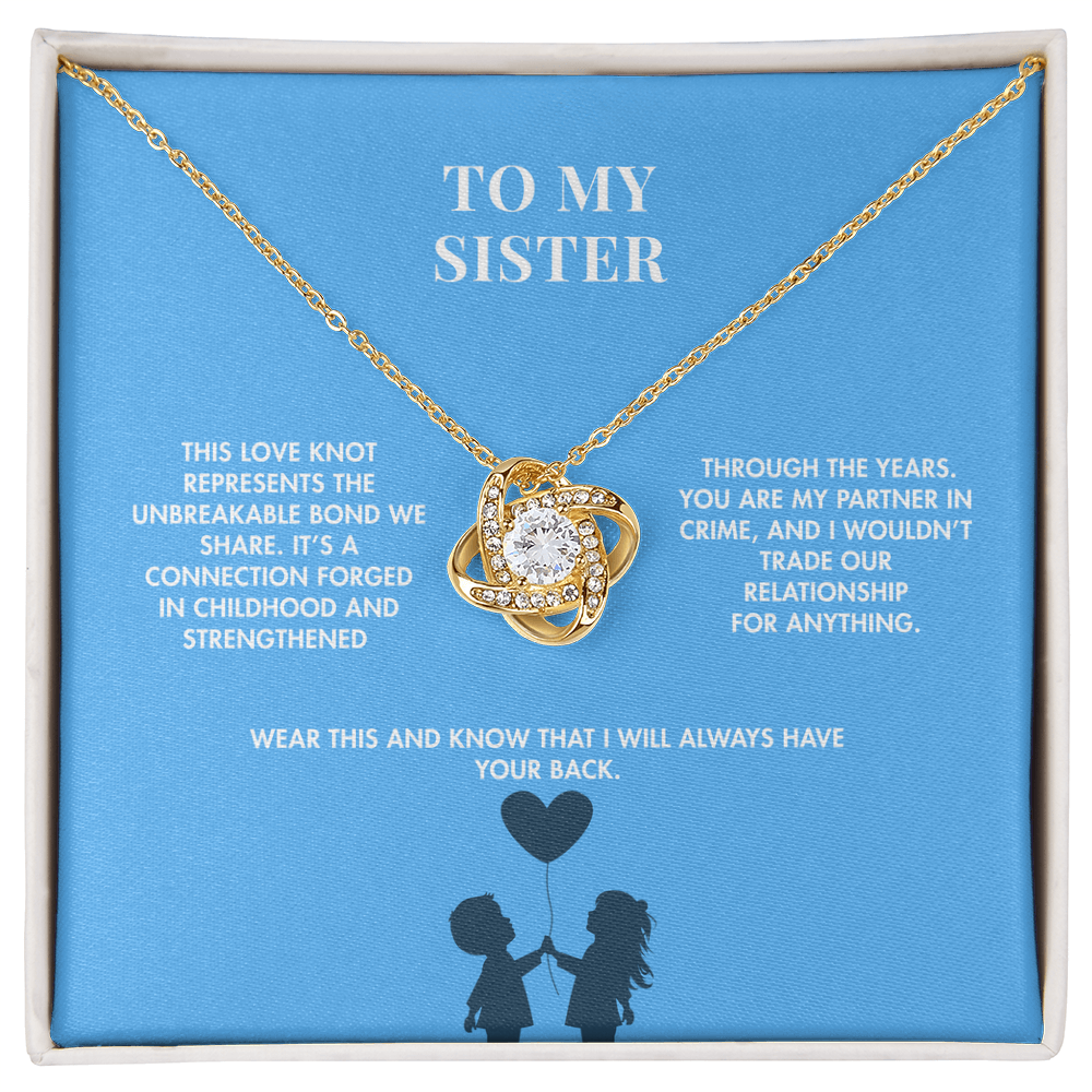 Brother to Sister Love Knot Crystal Necklace | 18K Yellow Gold Finish | Heartfelt Graduation Keepsake