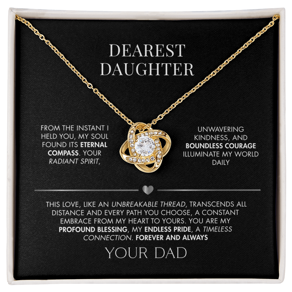 To My Daughter Love Knot Necklace from Dad | 14K White Gold Finish Pendant | Meaningful Birthday Gift