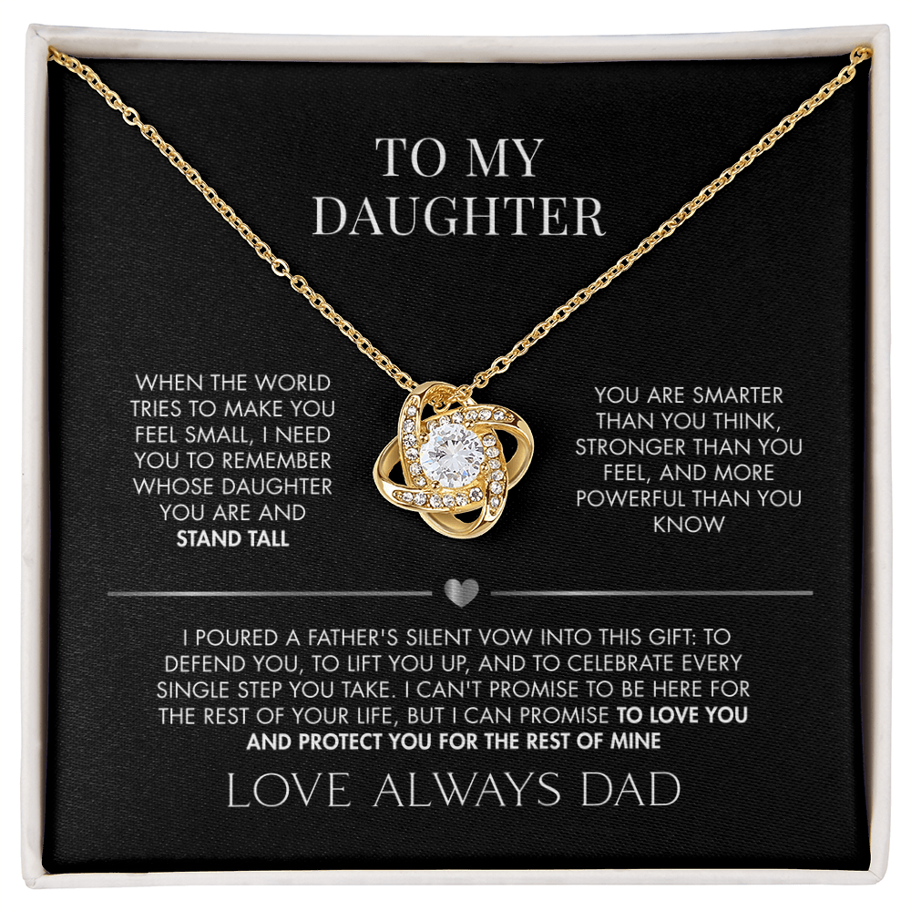 Dad to Daughter Love Knot Crystal Necklace | 18K Yellow Gold Finish | Heartfelt Graduation Keepsake