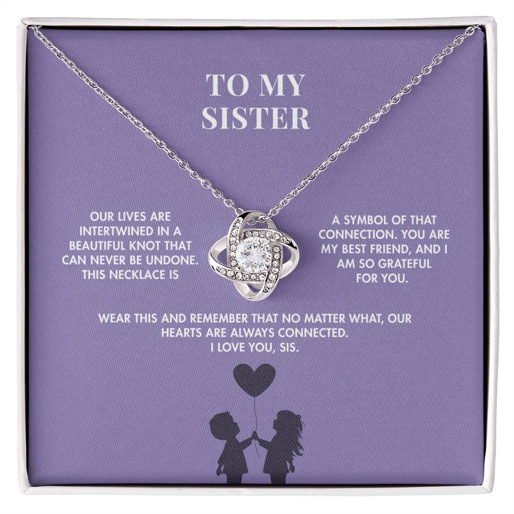 To My Sister Love Knot Necklace from Brother | 14K White Gold Finish Pendant | Meaningful Birthday Gift