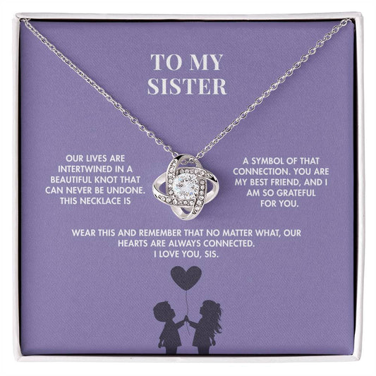 To My Sister Love Knot Necklace from Brother | 14K White Gold Finish Pendant | Meaningful Birthday Gift