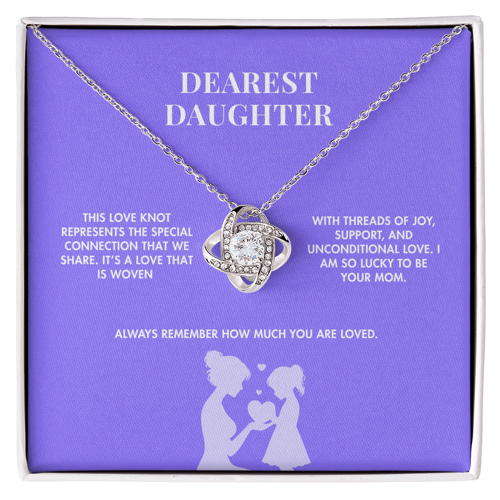 Mother to Daughter Love Knot Crystal Necklace | 18K Yellow Gold Finish | Heartfelt Graduation Keepsake