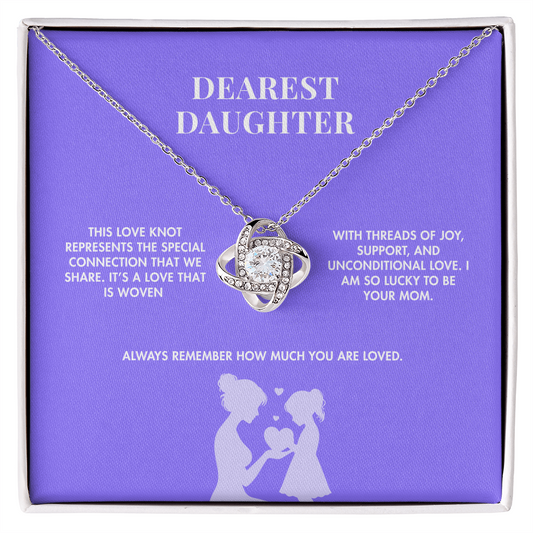 Mother to Daughter Love Knot Crystal Necklace | 18K Yellow Gold Finish | Heartfelt Graduation Keepsake
