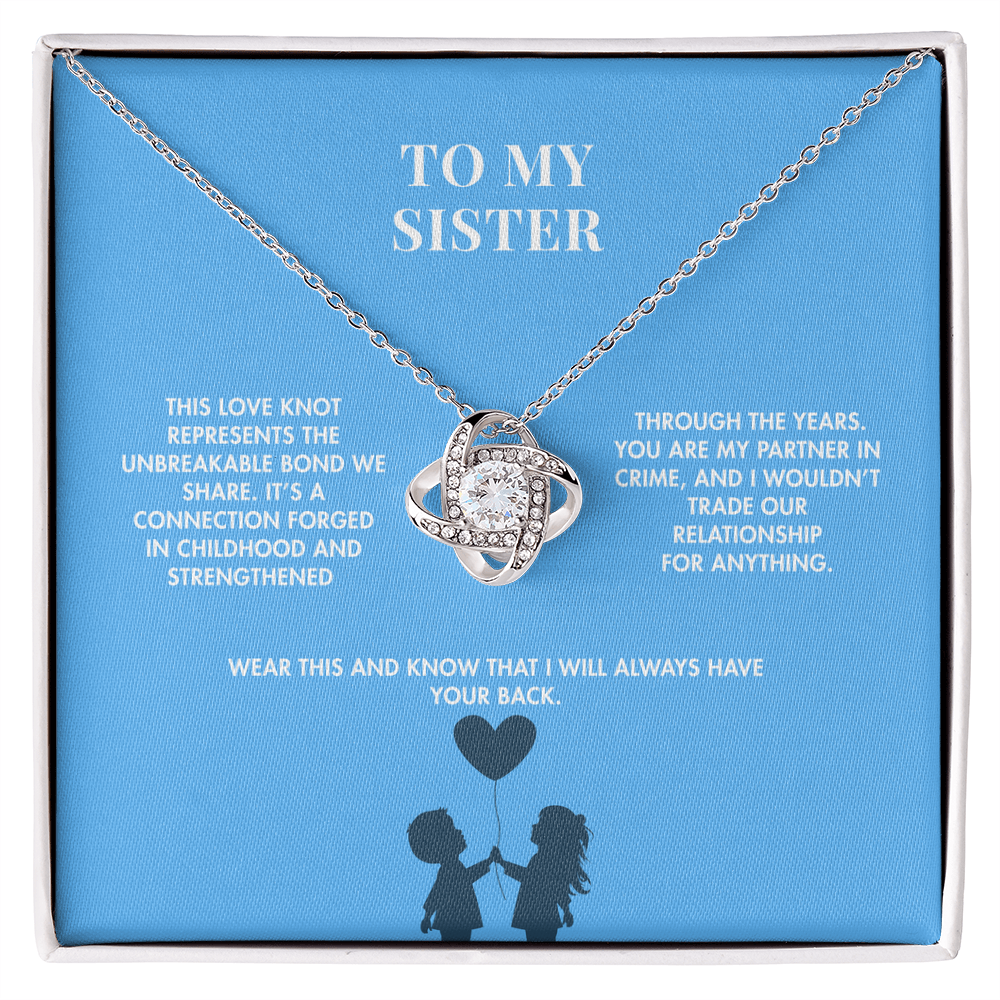 Brother to Sister Love Knot Crystal Necklace | 18K Yellow Gold Finish | Heartfelt Graduation Keepsake