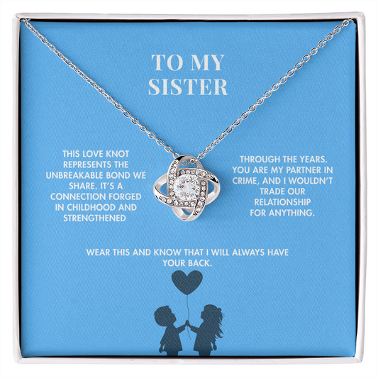 Brother to Sister Love Knot Crystal Necklace | 18K Yellow Gold Finish | Heartfelt Graduation Keepsake