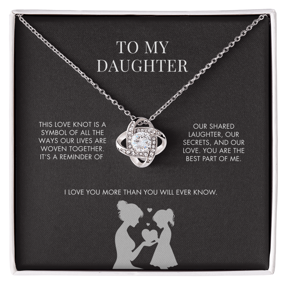 To My Daughter Love Knot Pendant from Mom | Premium 14K White Gold Finish Necklace | Special Holiday Gift