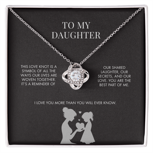 To My Daughter Love Knot Pendant from Mom | Premium 14K White Gold Finish Necklace | Special Holiday Gift
