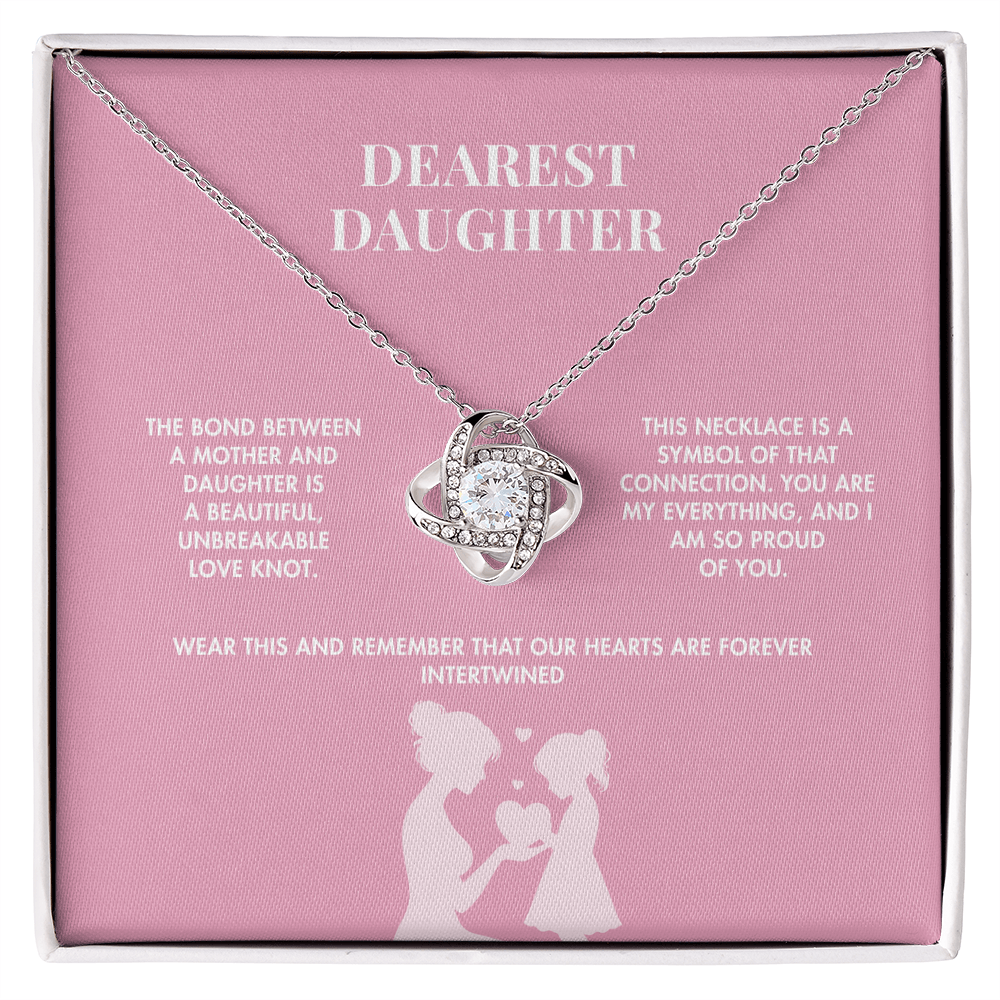 To My Daughter Love Knot Necklace from Mom | 14K White Gold Finish Pendant | Meaningful Birthday Gift