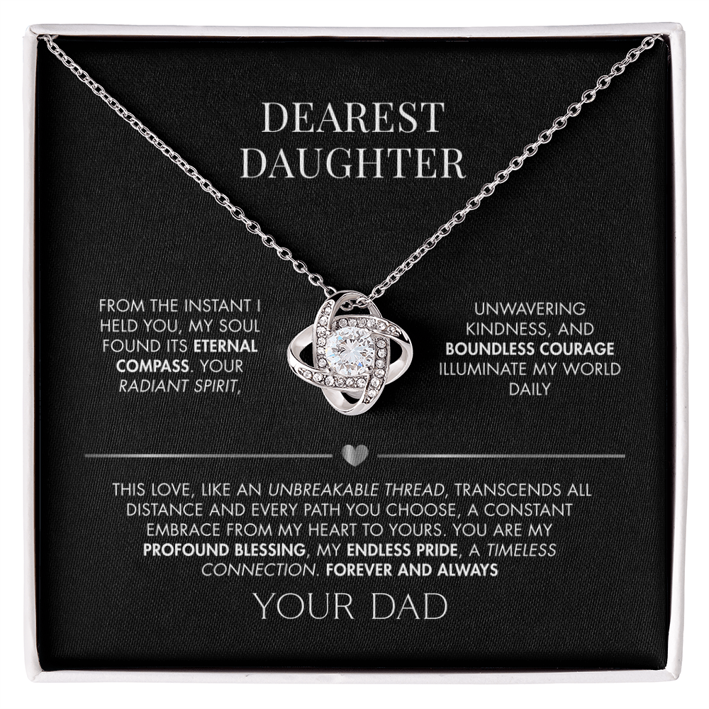 To My Daughter Love Knot Necklace from Dad | 14K White Gold Finish Pendant | Meaningful Birthday Gift