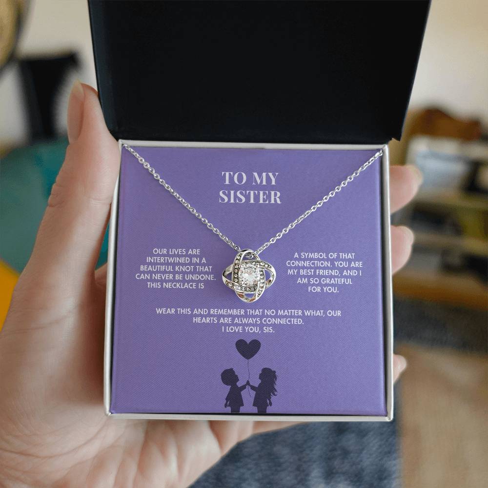 To My Sister Love Knot Necklace from Brother | 14K White Gold Finish Pendant | Meaningful Birthday Gift