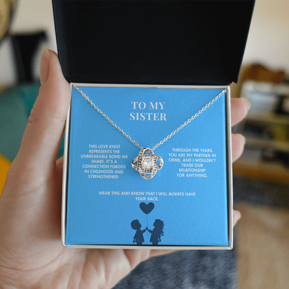 Brother to Sister Love Knot Crystal Necklace | 18K Yellow Gold Finish | Heartfelt Graduation Keepsake
