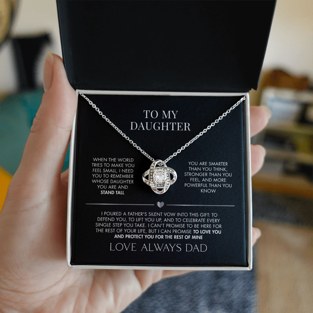 Dad to Daughter Love Knot Crystal Necklace | 18K Yellow Gold Finish | Heartfelt Graduation Keepsake