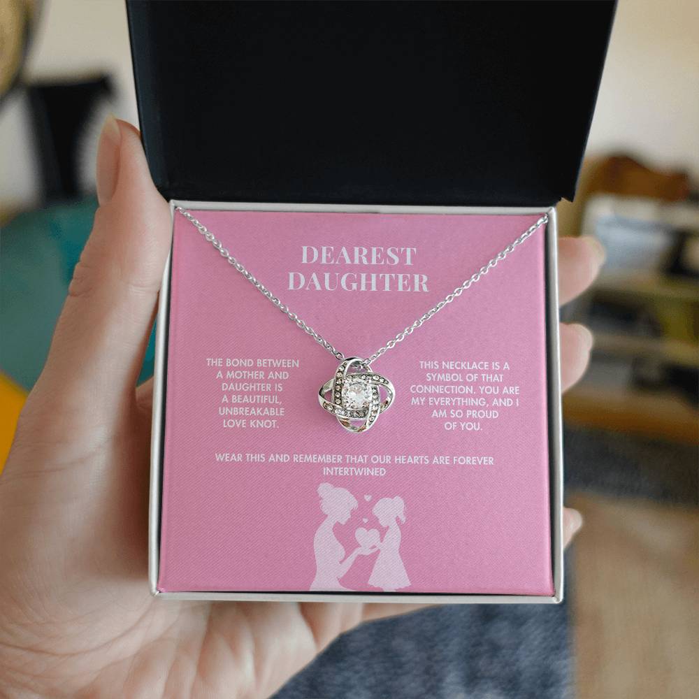 To My Daughter Love Knot Necklace from Mom | 14K White Gold Finish Pendant | Meaningful Birthday Gift