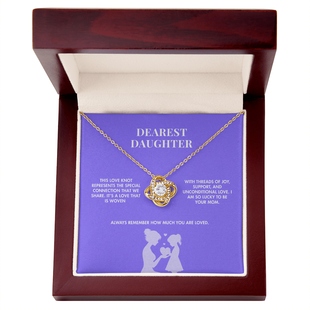 Mother to Daughter Love Knot Crystal Necklace | 18K Yellow Gold Finish | Heartfelt Graduation Keepsake