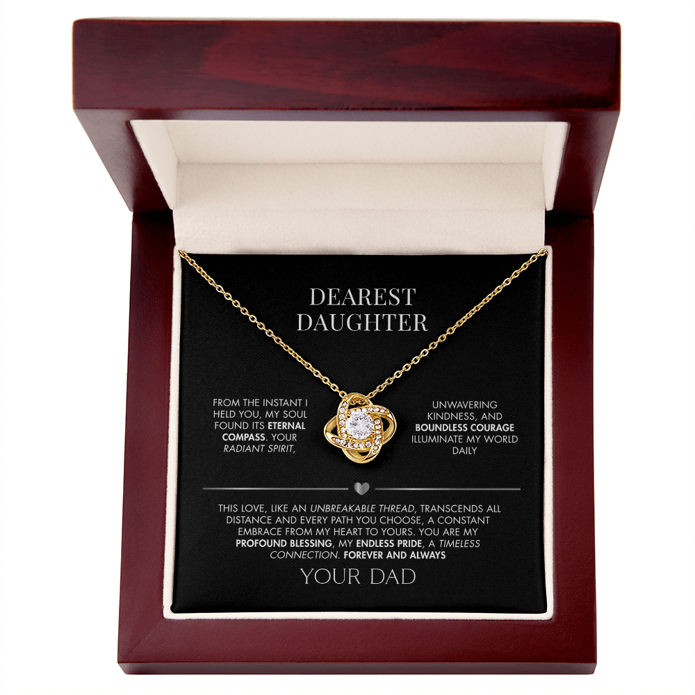 To My Daughter Love Knot Necklace from Dad | 14K White Gold Finish Pendant | Meaningful Birthday Gift