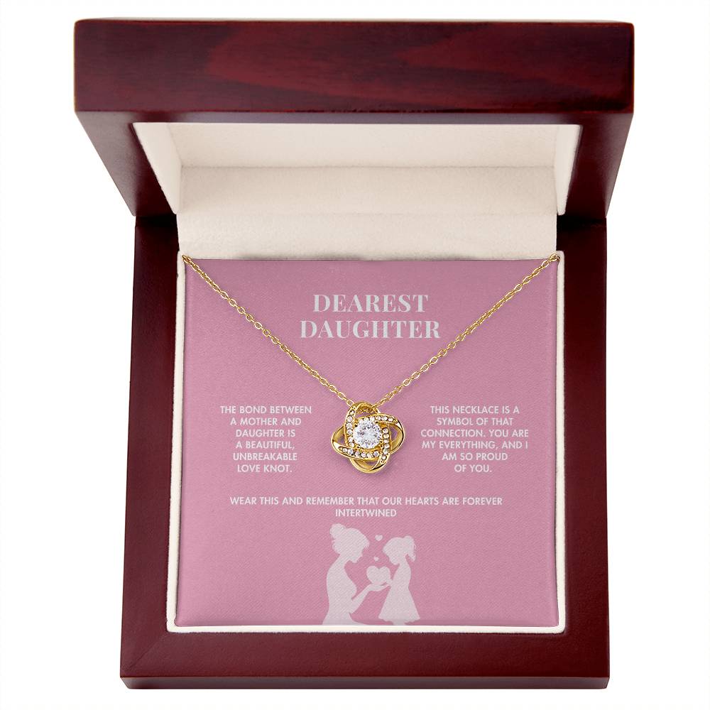 To My Daughter Love Knot Necklace from Mom | 14K White Gold Finish Pendant | Meaningful Birthday Gift