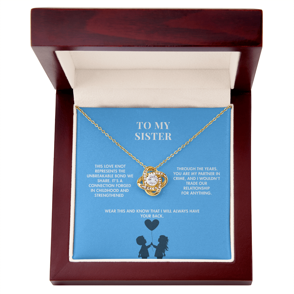 Brother to Sister Love Knot Crystal Necklace | 18K Yellow Gold Finish | Heartfelt Graduation Keepsake