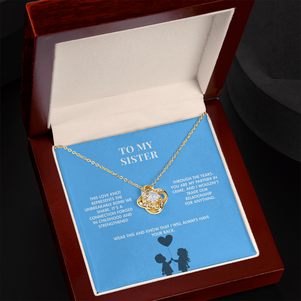 Brother to Sister Love Knot Crystal Necklace | 18K Yellow Gold Finish | Heartfelt Graduation Keepsake