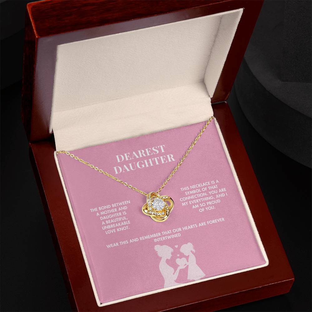 To My Daughter Love Knot Necklace from Mom | 14K White Gold Finish Pendant | Meaningful Birthday Gift