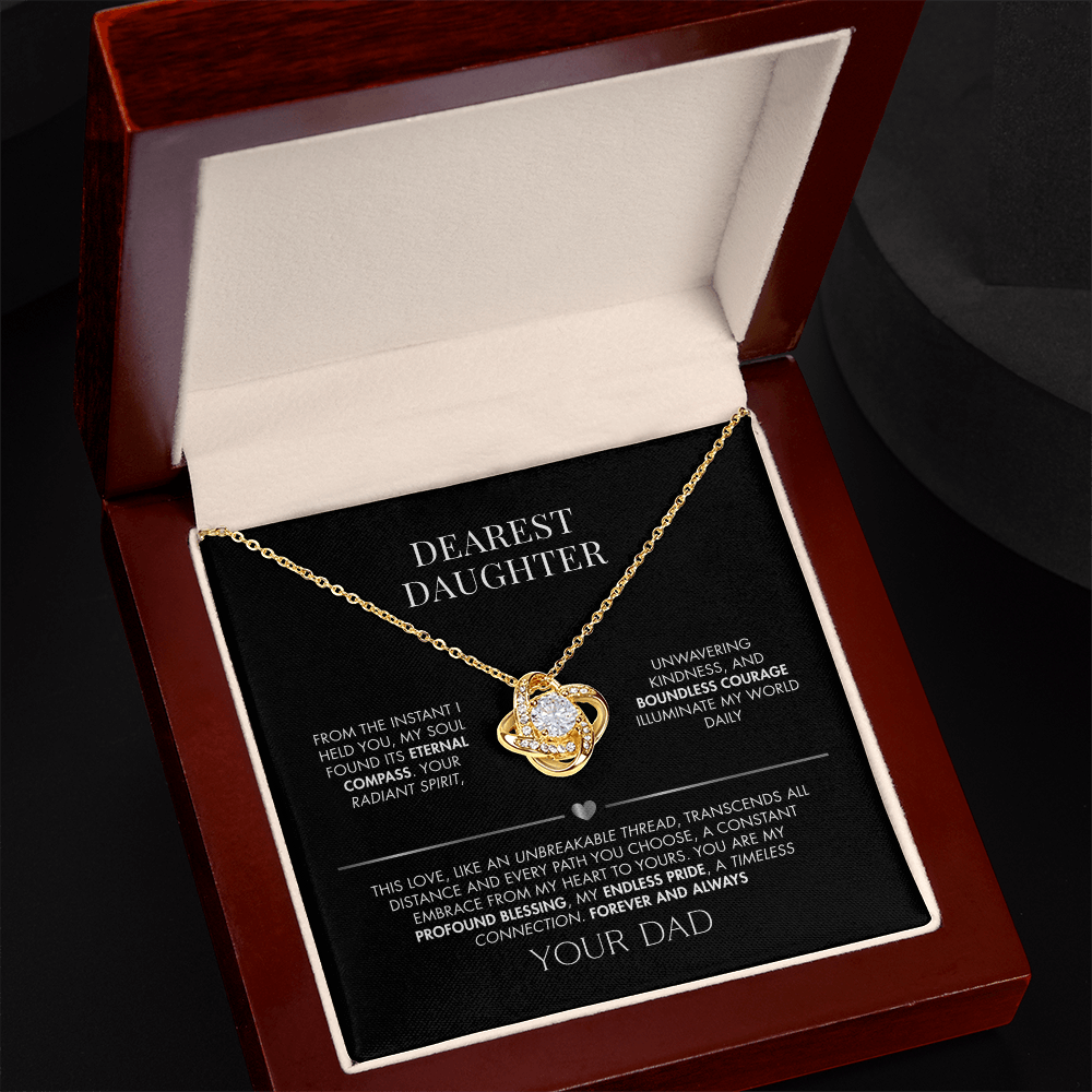 To My Daughter Love Knot Necklace from Dad | 14K White Gold Finish Pendant | Meaningful Birthday Gift