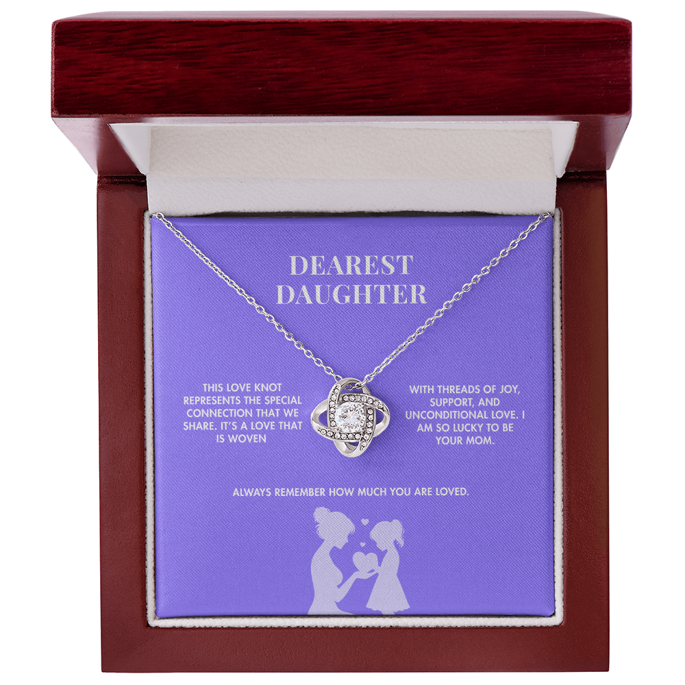 Mother to Daughter Love Knot Crystal Necklace | 18K Yellow Gold Finish | Heartfelt Graduation Keepsake