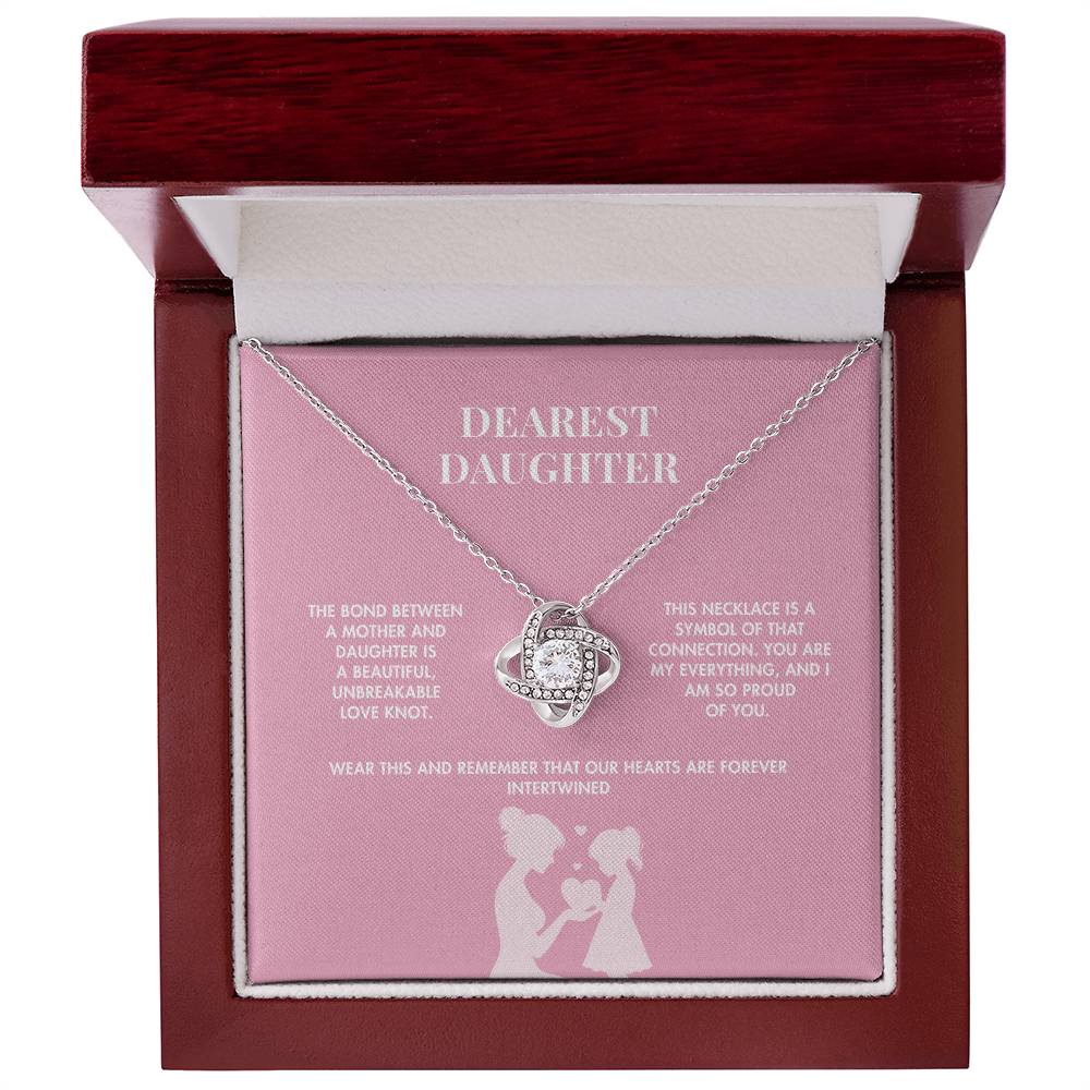 To My Daughter Love Knot Necklace from Mom | 14K White Gold Finish Pendant | Meaningful Birthday Gift