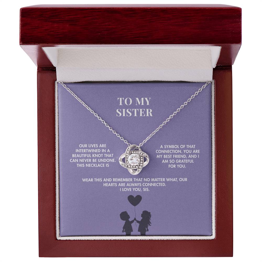 To My Sister Love Knot Necklace from Brother | 14K White Gold Finish Pendant | Meaningful Birthday Gift