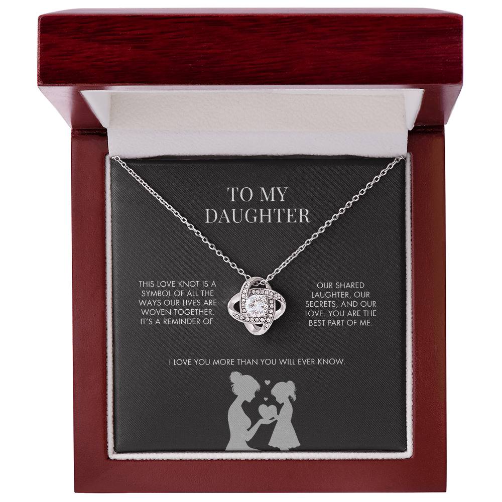 To My Daughter Love Knot Pendant from Mom | Premium 14K White Gold Finish Necklace | Special Holiday Gift