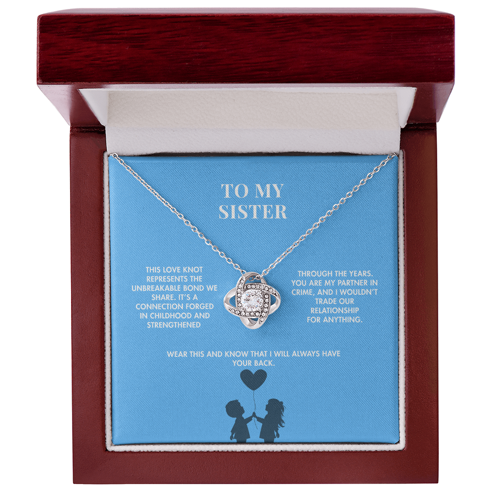 Brother to Sister Love Knot Crystal Necklace | 18K Yellow Gold Finish | Heartfelt Graduation Keepsake