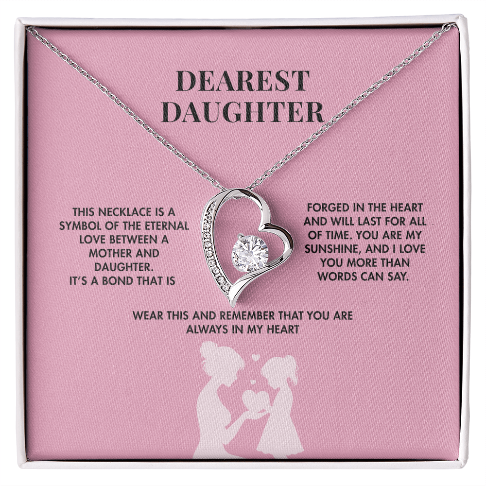 To My Daughter Forever Love Necklace from Mom | 14K White Gold Finish Heart Pendant | Meaningful Birthday Gift