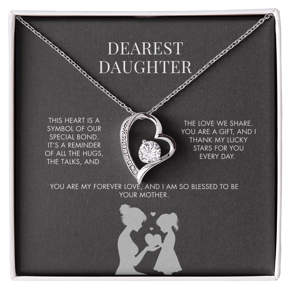 To My Daughter Forever Love Heart Pendant from Mom | Premium 14K White Gold Finish Necklace | Special Holiday Gift