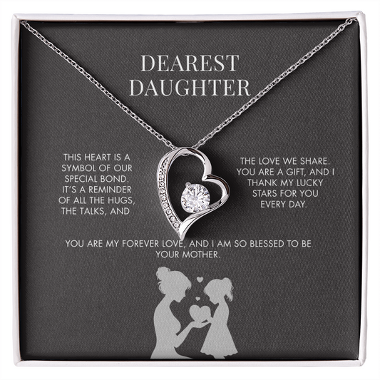To My Daughter Forever Love Heart Pendant from Mom | Premium 14K White Gold Finish Necklace | Special Holiday Gift
