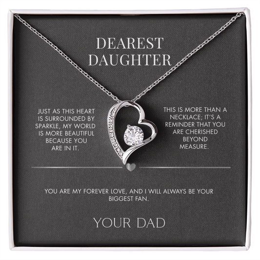 Father to Daughter Forever Love Necklace | 18K Yellow Gold Finish Crystal Pendant | Meaningful Everyday Jewelry Gift