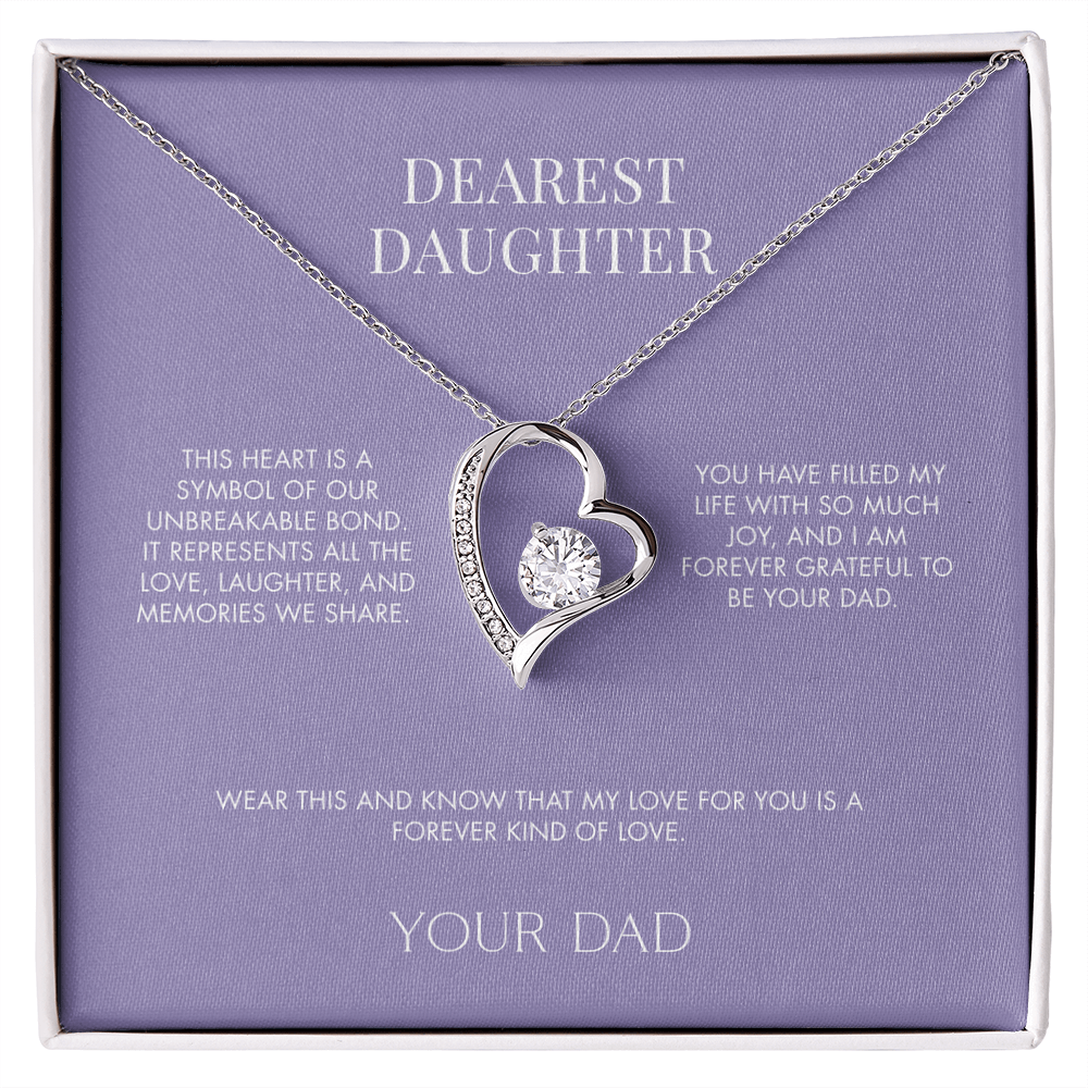 To My Daughter Forever Love Heart Pendant from Dad | Premium 14K White Gold Finish Necklace | Special Holiday Gift