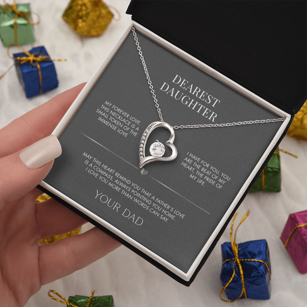 Dad to Daughter Forever Love Crystal Necklace | 18K Yellow Gold Finish | Heartfelt Graduation Keepsake