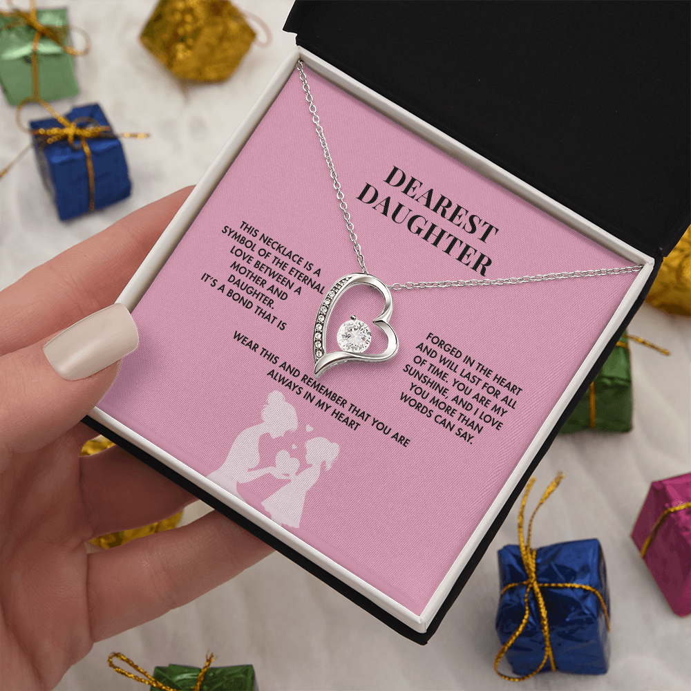 To My Daughter Forever Love Necklace from Mom | 14K White Gold Finish Heart Pendant | Meaningful Birthday Gift