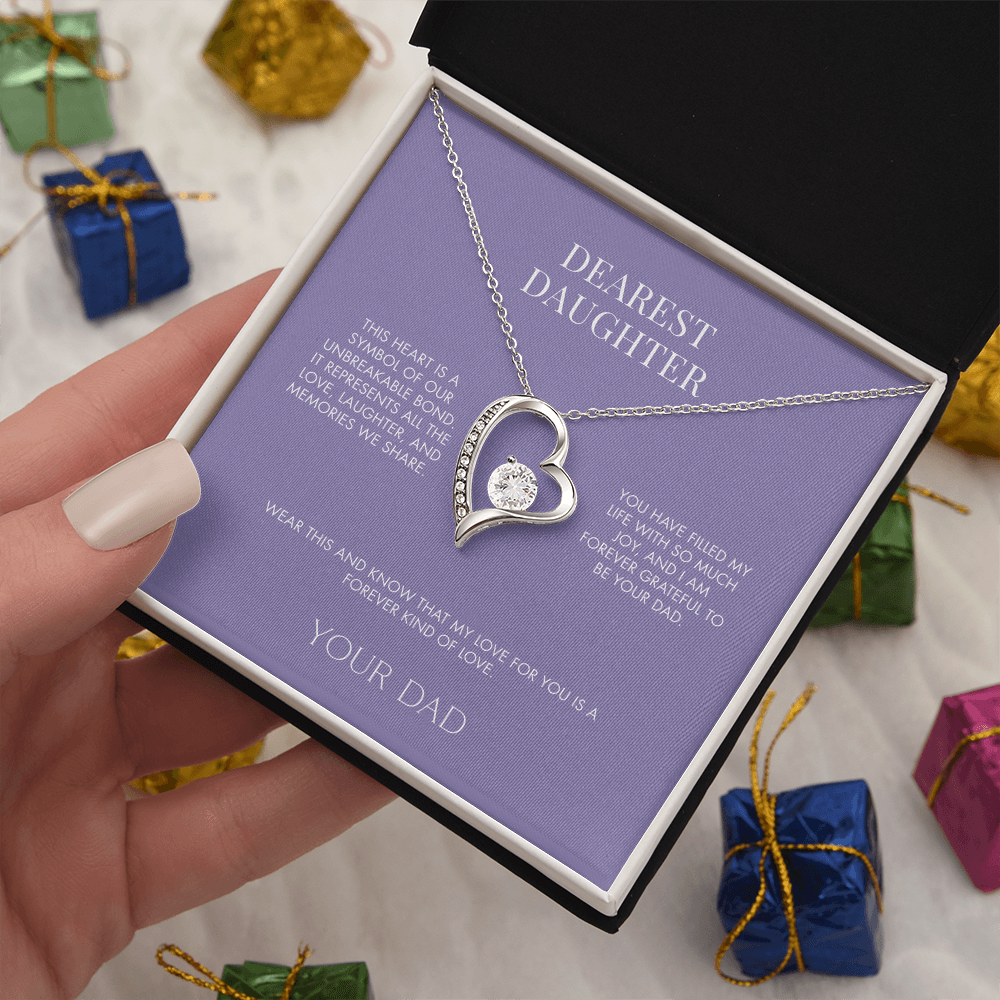 To My Daughter Forever Love Heart Pendant from Dad | Premium 14K White Gold Finish Necklace | Special Holiday Gift