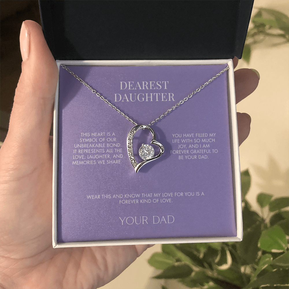 To My Daughter Forever Love Heart Pendant from Dad | Premium 14K White Gold Finish Necklace | Special Holiday Gift