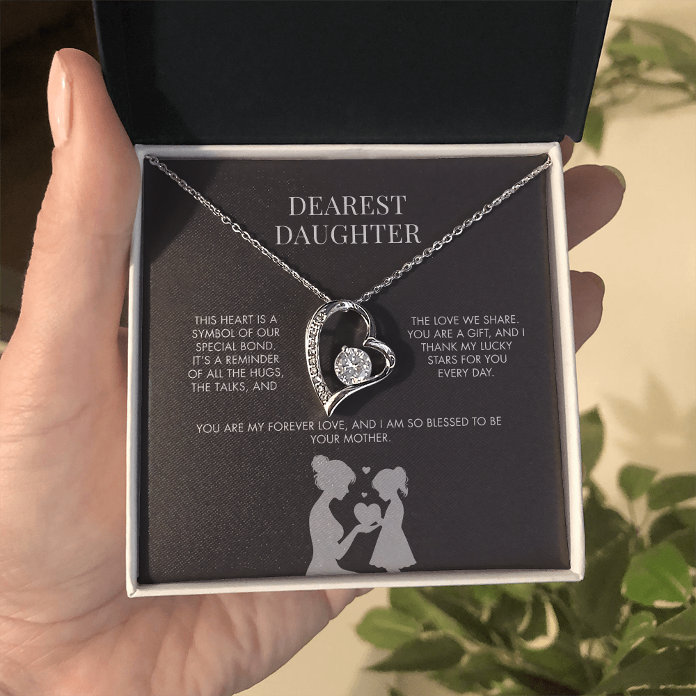 To My Daughter Forever Love Heart Pendant from Mom | Premium 14K White Gold Finish Necklace | Special Holiday Gift