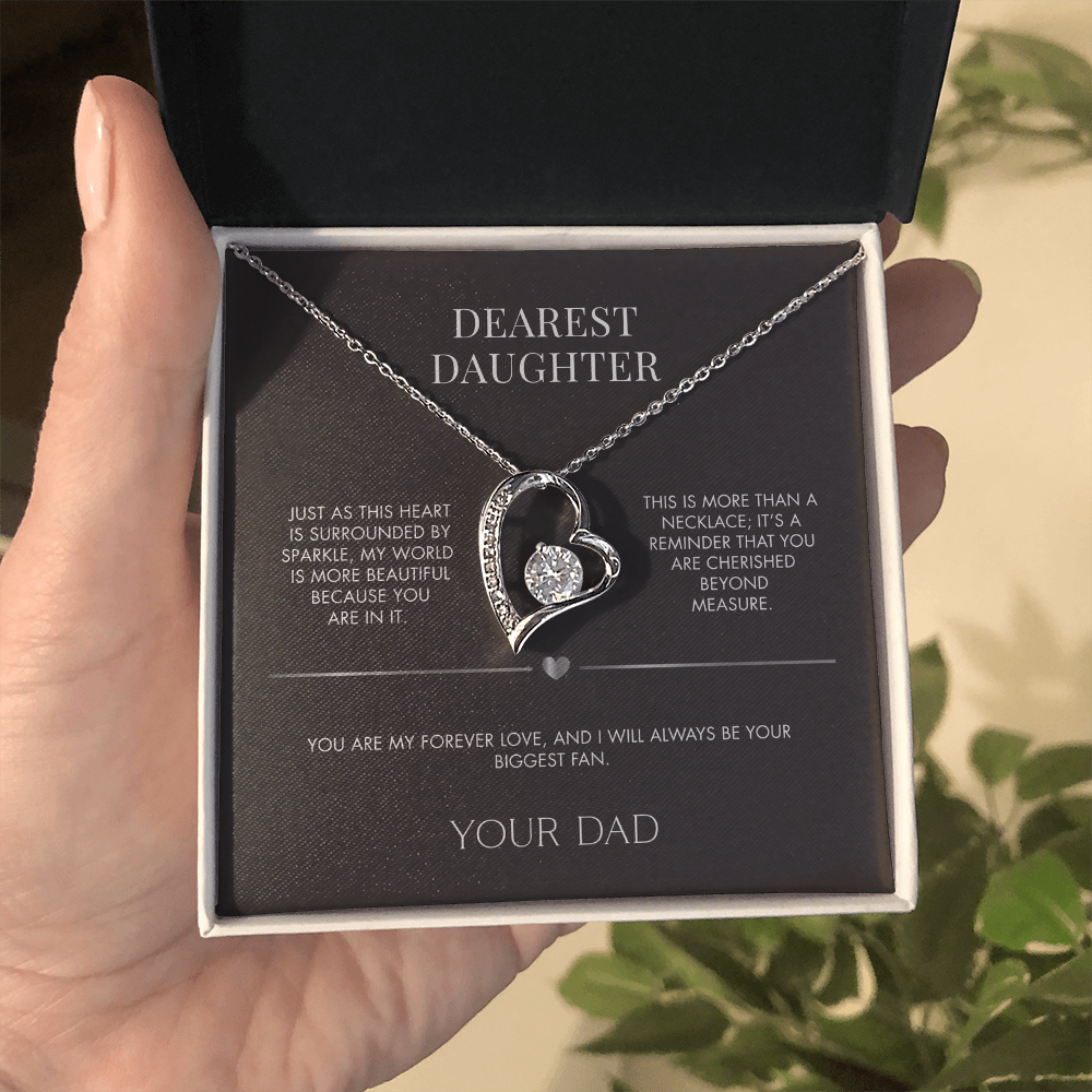 Father to Daughter Forever Love Necklace | 18K Yellow Gold Finish Crystal Pendant | Meaningful Everyday Jewelry Gift