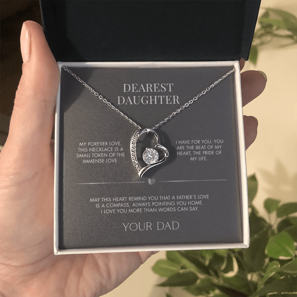 Dad to Daughter Forever Love Crystal Necklace | 18K Yellow Gold Finish | Heartfelt Graduation Keepsake